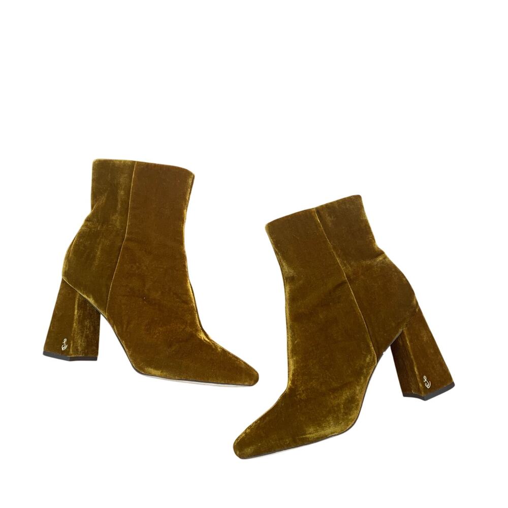 Sam Edelman Women’s Codie 2 Rust Velvet Ankle Bootie Sz 9 Square Toe Gold Green
